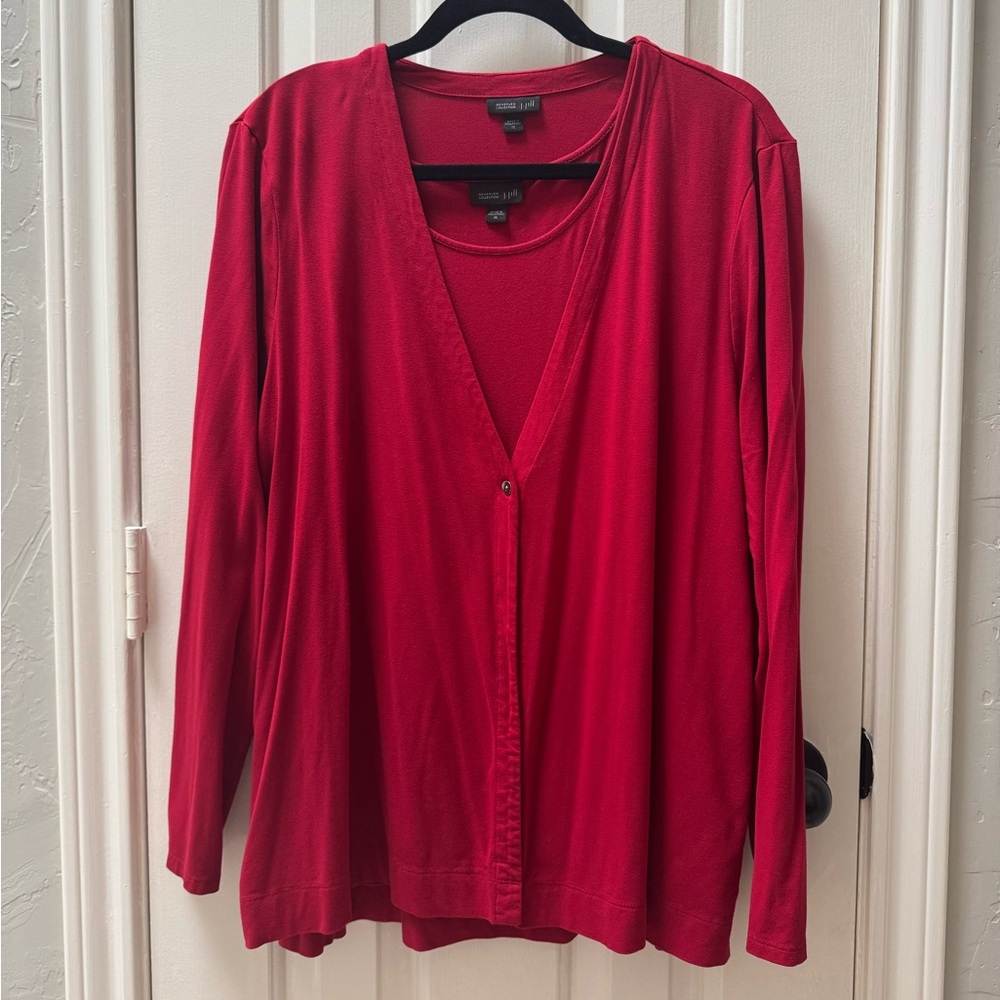 J.Jill Wearever Collection XL V-Neck Cardigan Set, Red